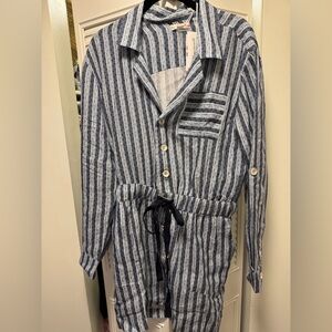 Roller Rabbit Lace Stripe Blue and White Romper